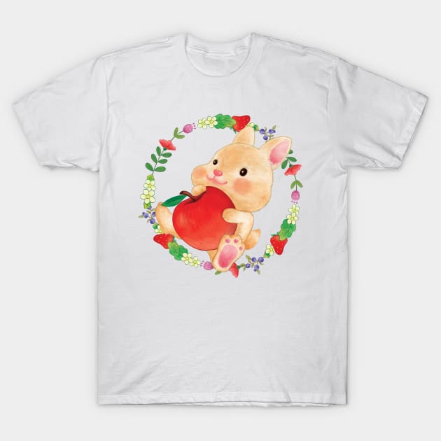 Apple Bunny White T-Shirt by Anicue